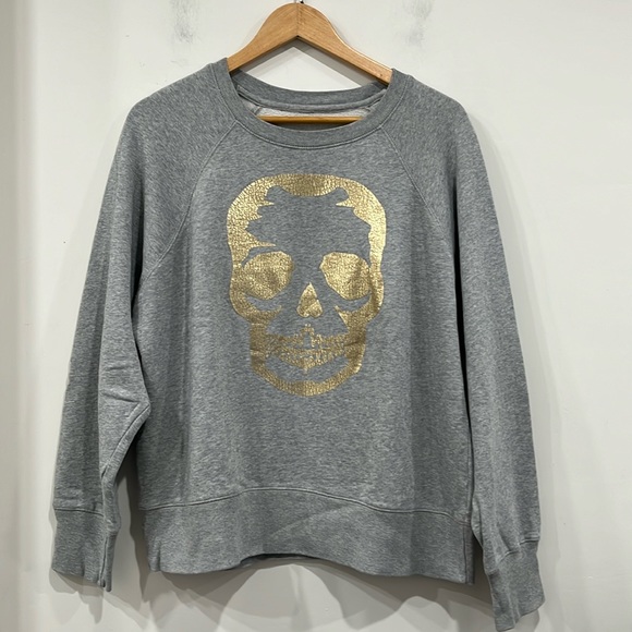 Zadig & Voltaire Gold Skull Grey Sweatshirt Oversized Cotton size S - Picture 3 of 11